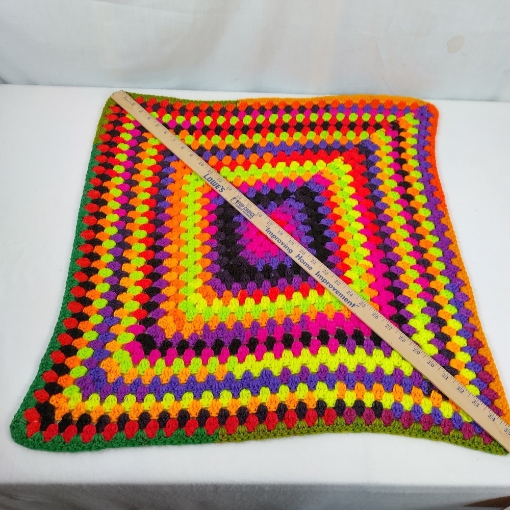 Colorful Afghan Crochet Lap Blanket Handmade 25” Square Funkadelic Granny - Picture 8 of 10